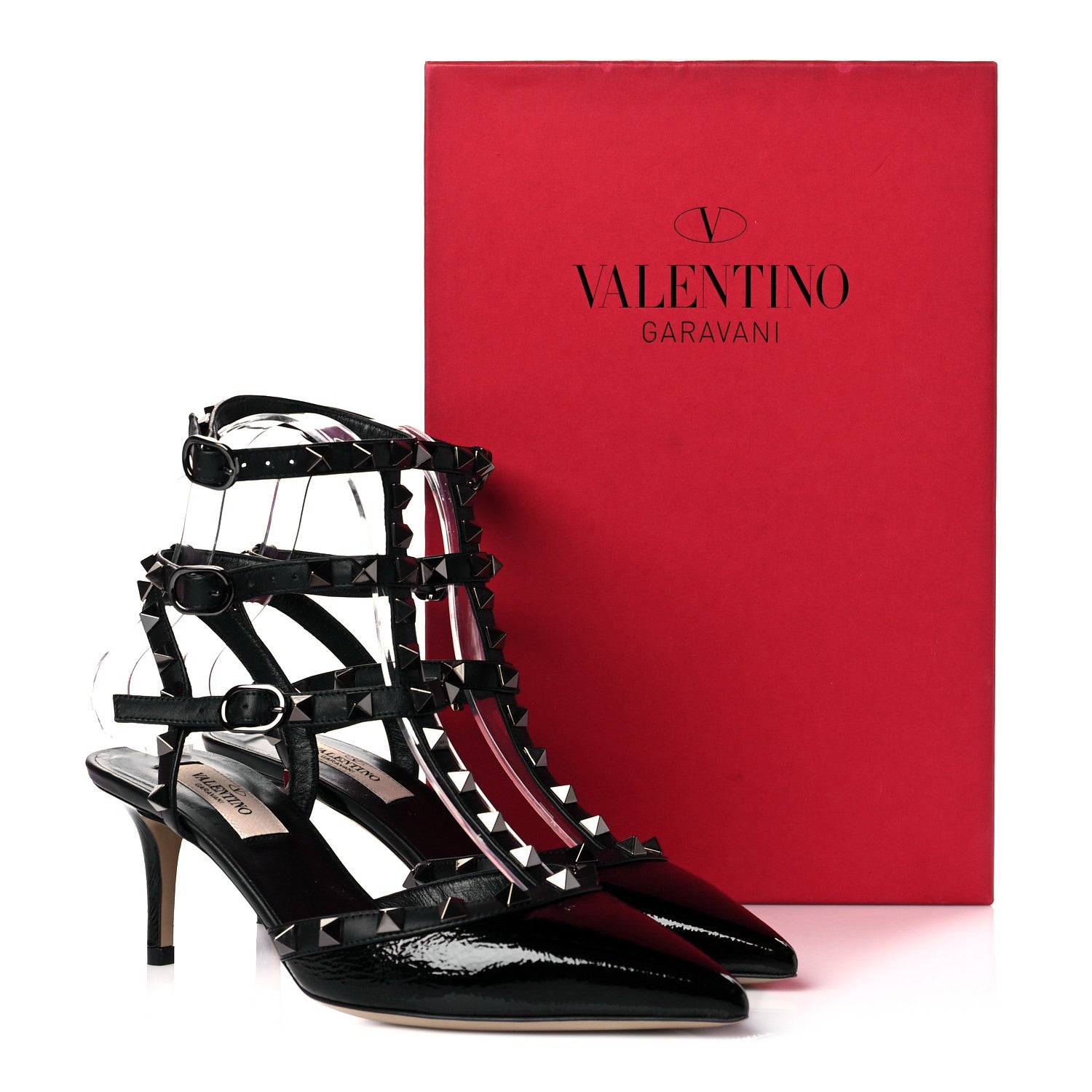 Valentino Garavani Crinkled Patent Rockstud Ankle Strap 65mm