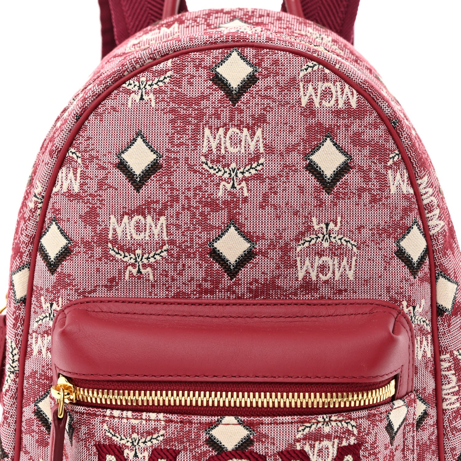 MCM Jacquard Monogram Mini Backpack Red 8 of 12