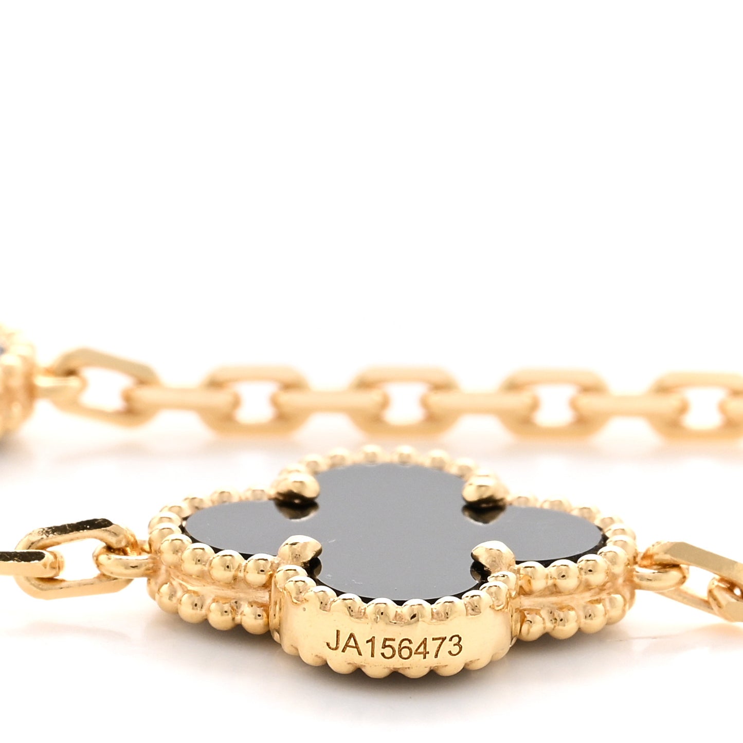 18K Yellow Gold Black Onyx 10 Motifs Vintage Alhambra Necklace