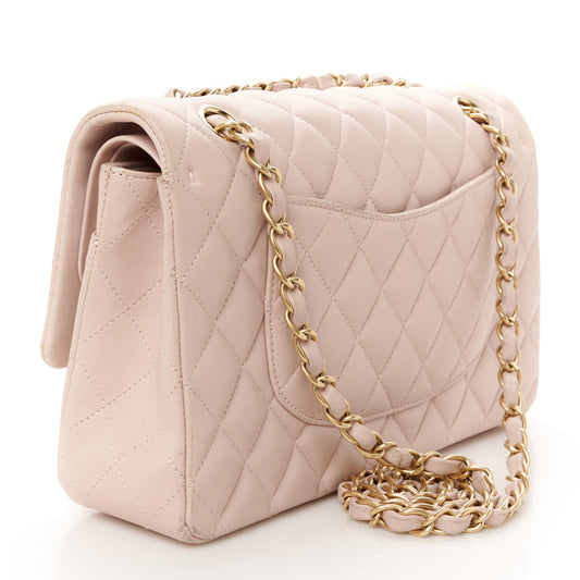 Lambskin Quilted Medium Double Flap Light Pink