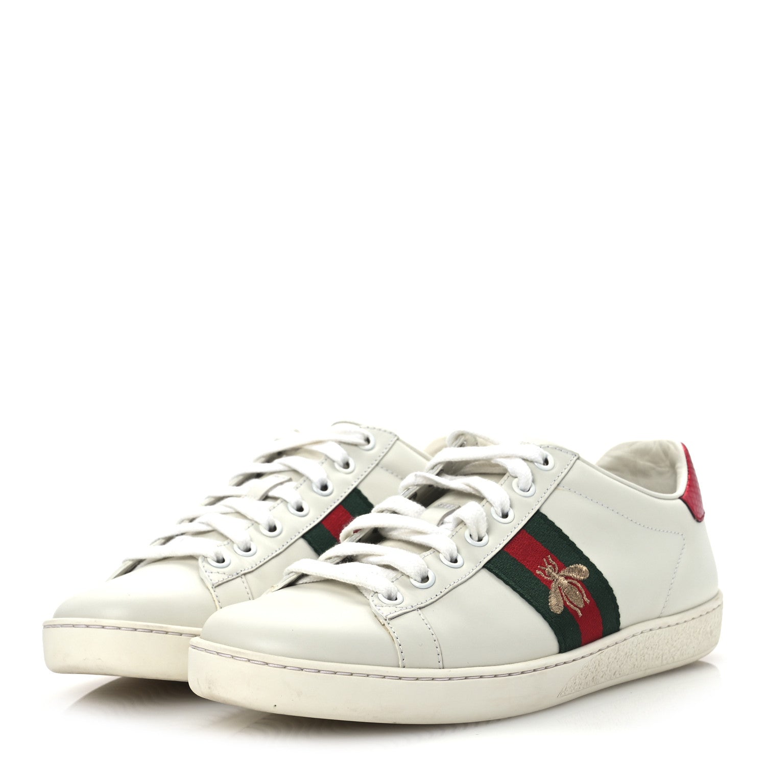 Gucci Calfskin Ayers Bee Embroidered Womens Ace Sneakers 37.5 White Green 4 of 15
