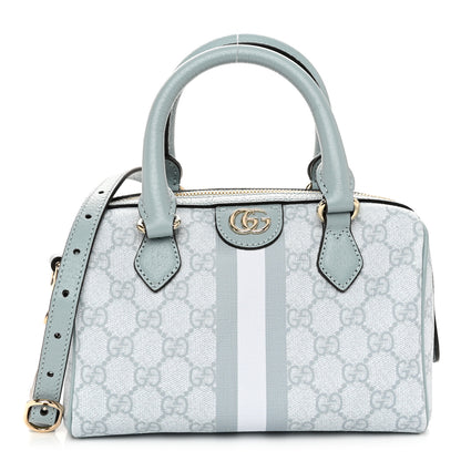 Gucci GG Supreme Monogram Textured Dollar Calfskin Web Mini Ophidia Top Handle Bag Dusty Blue 1 of 10