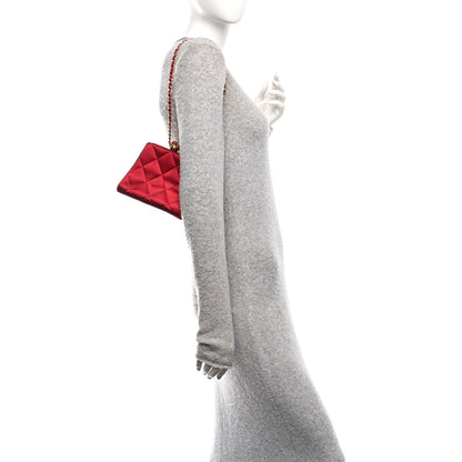 Chanel Satin Quilted CC Kisslock Clutch Red 2 of 10