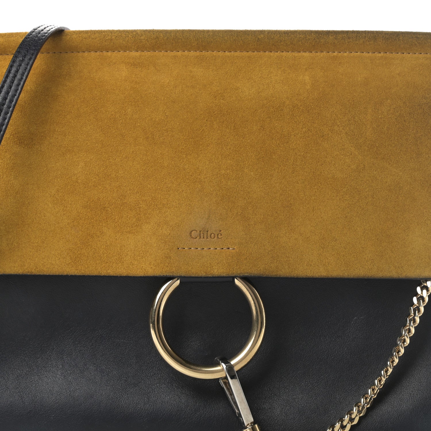 Chloe Suede Calfskin Medium Faye Shoulder Bag Full Blue Mustard 8 of 16