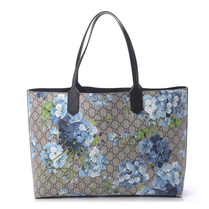 Gucci GG Supreme Monogram Blooms Medium Reversible Tote Beige Blue Navy 1 of 17