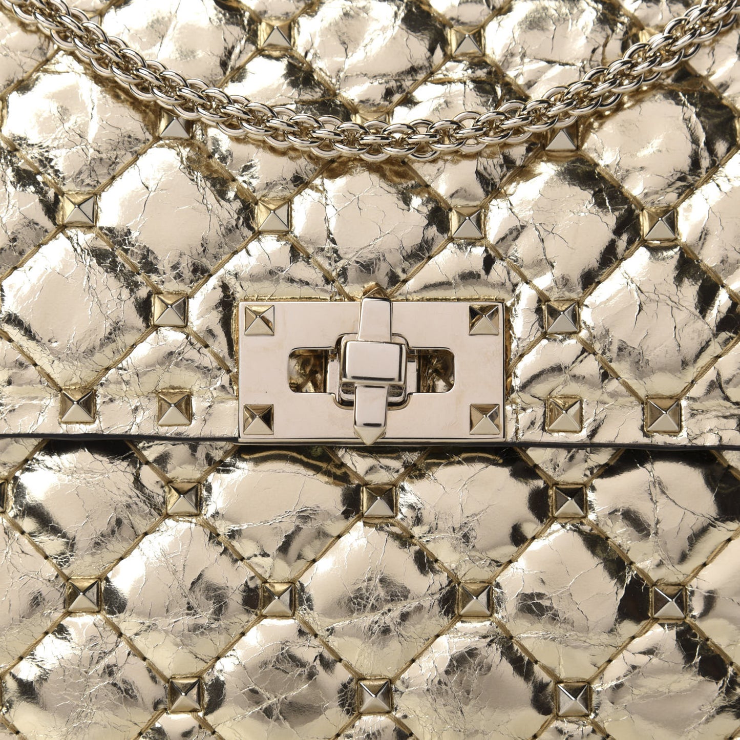 Metallic Wrinkled Lambskin Medium Rockstud Spike Shoulder Bag Mekong