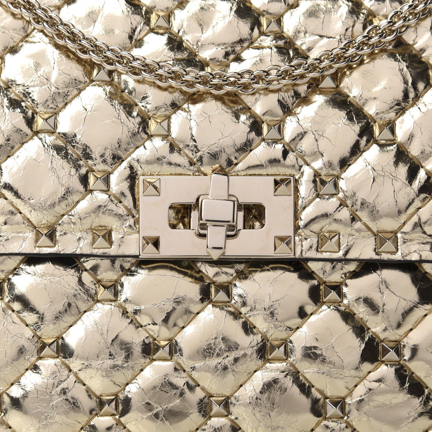 Valentino Garavani Metallic Wrinkled Lambskin Medium Rockstud Spike Shoulder Bag Mekong 9 of 9