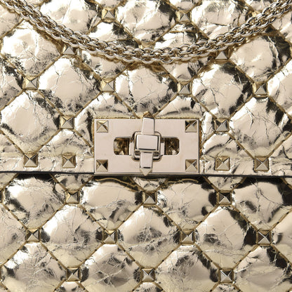 Valentino Garavani Metallic Wrinkled Lambskin Medium Rockstud Spike Shoulder Bag Mekong 9 of 9