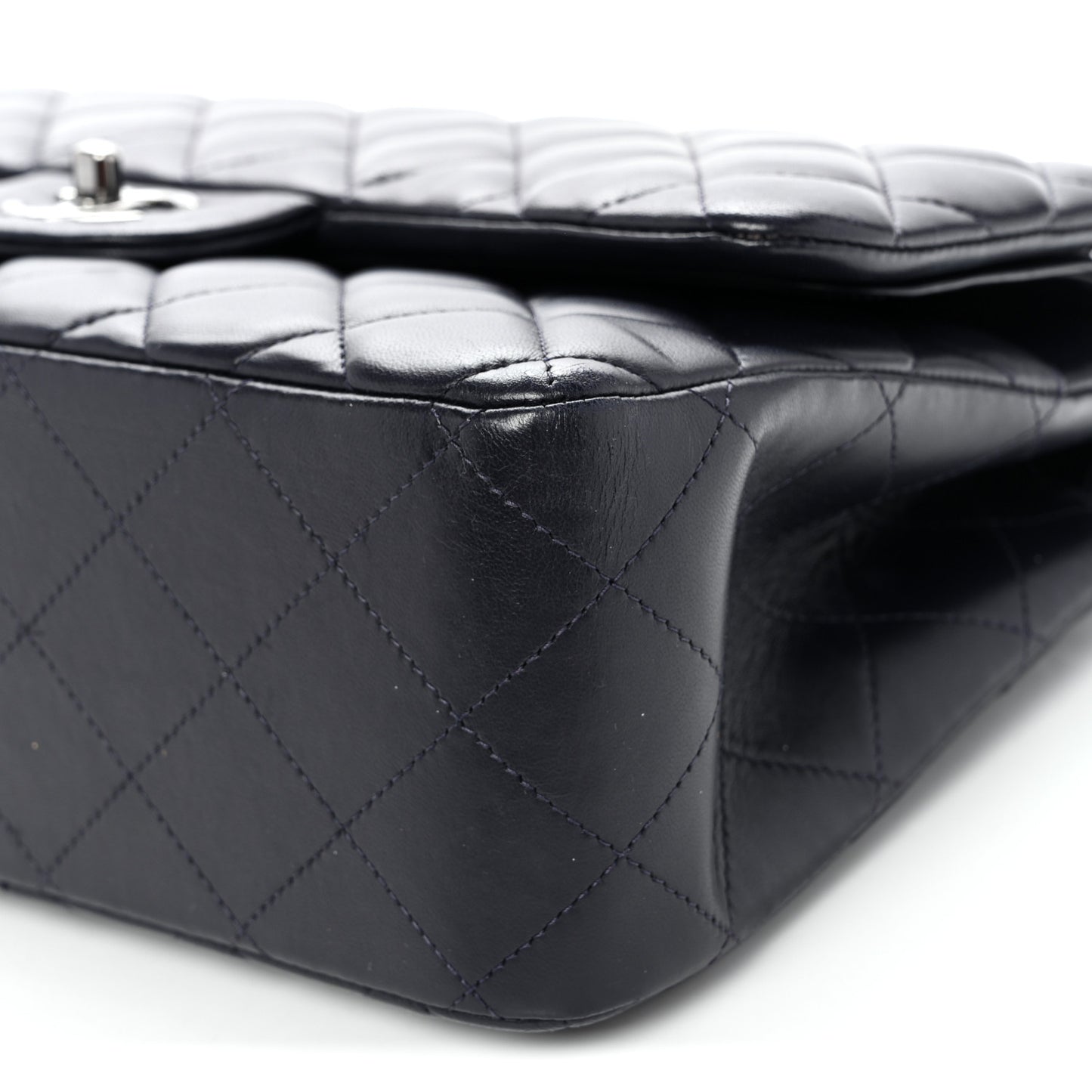 Lambskin Quilted Jumbo Double Flap Navy