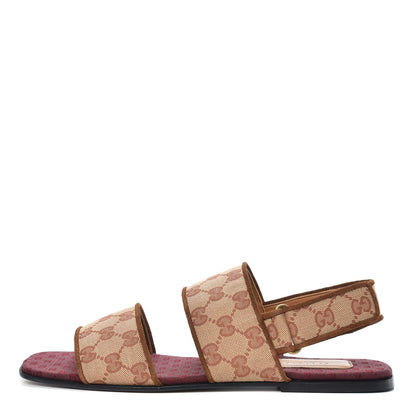 Gucci Canvas GG Monogram Mens Slingback Flat Sandals 8 Beige Ruggine Cuir 1 of 9