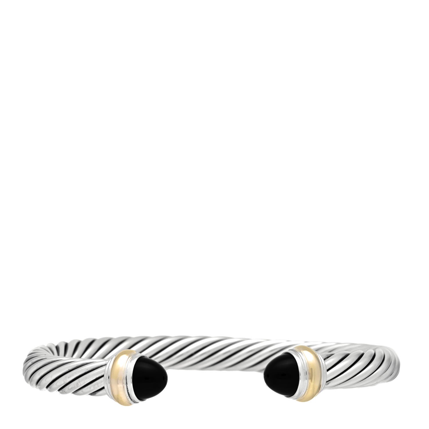 David Yurman Sterling Silver 14K Yellow Gold Black Onyx 7mm Cable Classics Bracelet 1 of 4