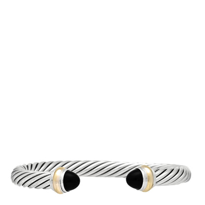David Yurman Sterling Silver 14K Yellow Gold Black Onyx 7mm Cable Classics Bracelet 1 of 4