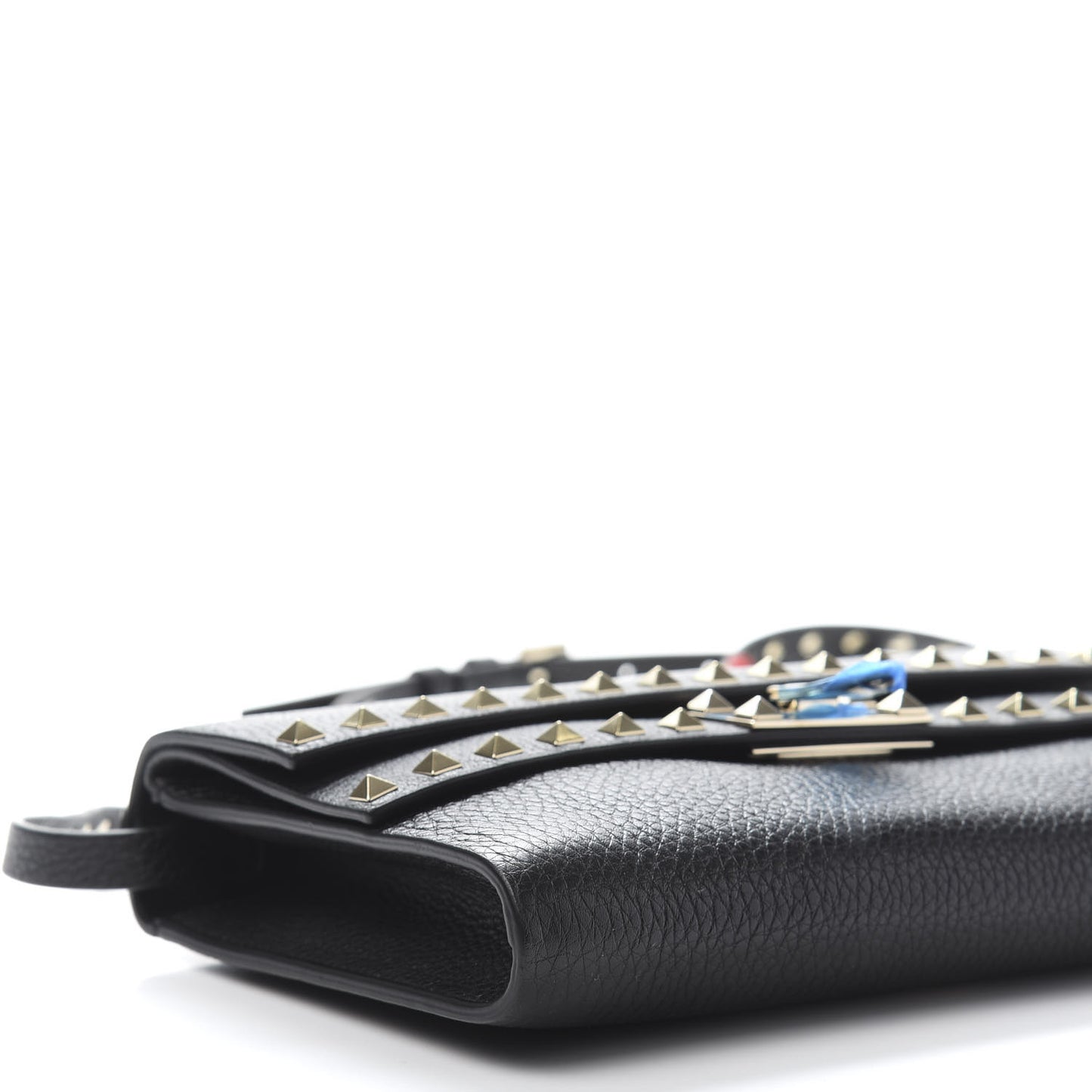 Grainy Calfskin Rockstud Double Flap Crossbody Bag Black