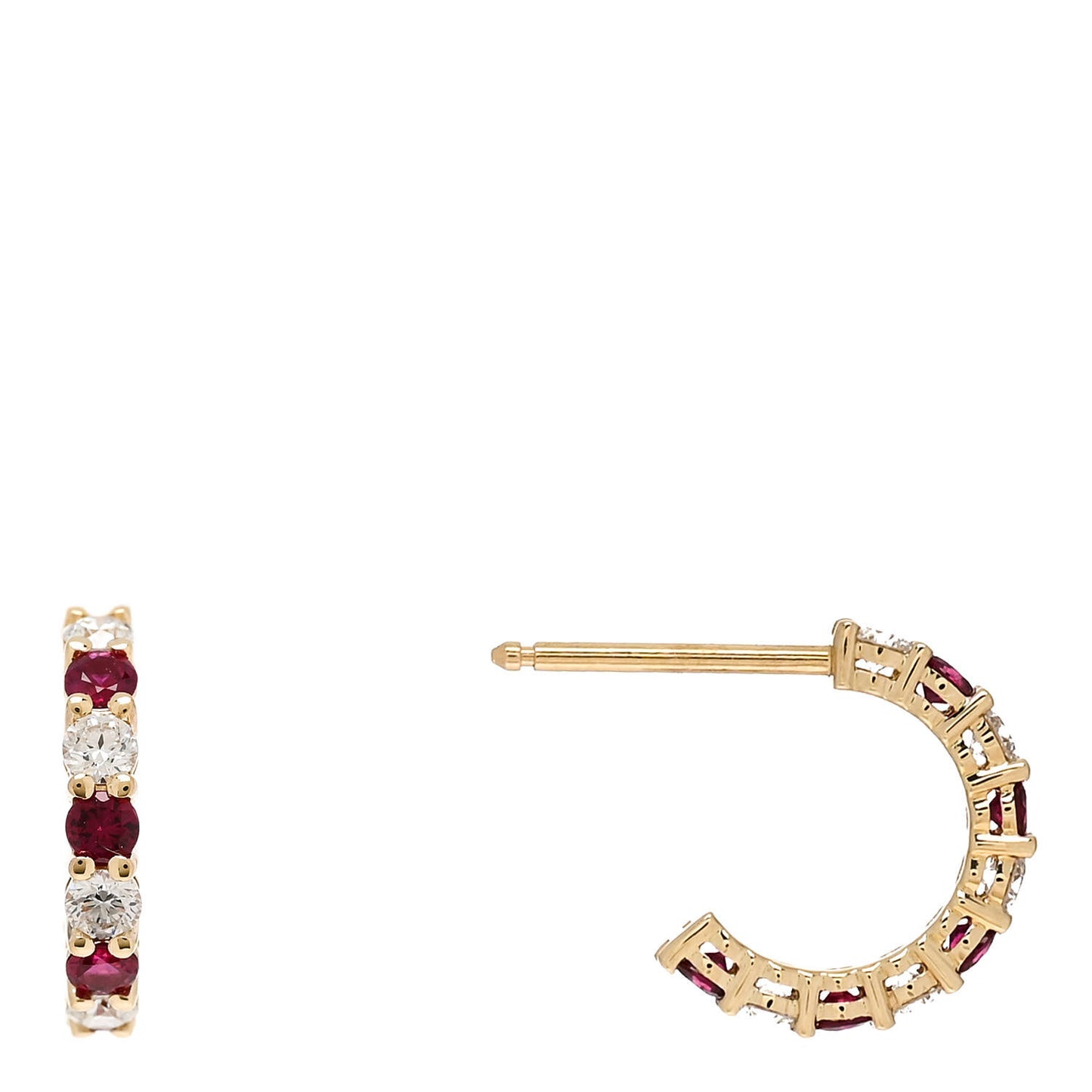 18K Yellow Gold Diamond Ruby Hoop Earrings