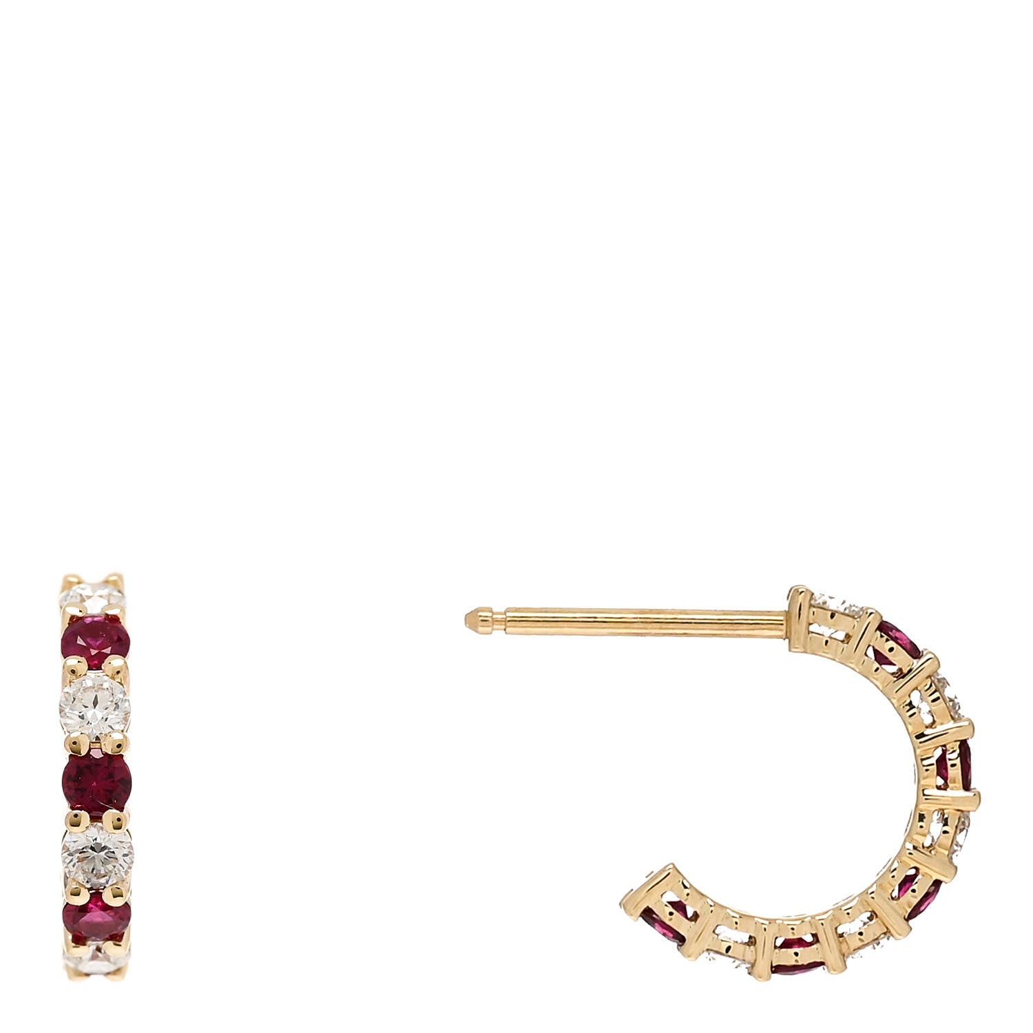 Tiffany 18K Yellow Gold Diamond Ruby Hoop Earrings 1 of 5
