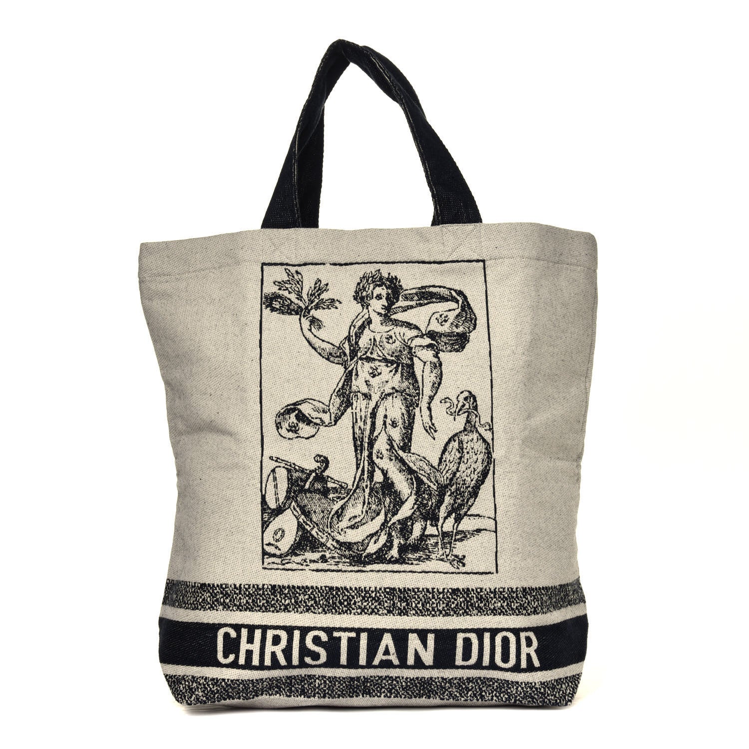Christian Dior Canvas Print Cruise Tote Ivory Black 1 of 5