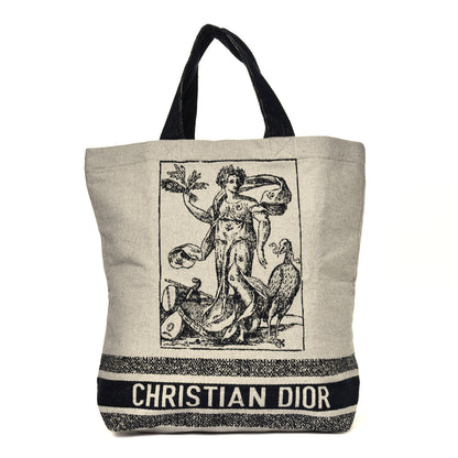 Christian Dior Canvas Print Cruise Tote Ivory Black 1 of 5
