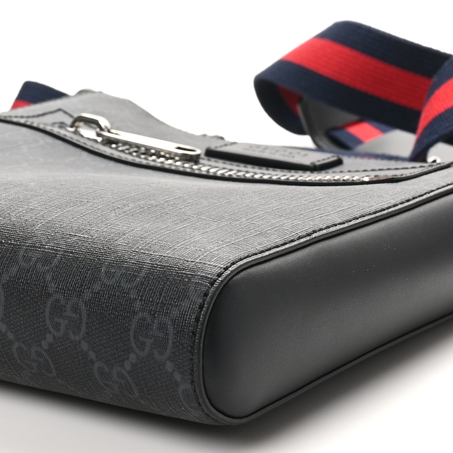Gucci GG Supreme Monogram Web Small Flat Messenger Bag Black Grey 10 of 10