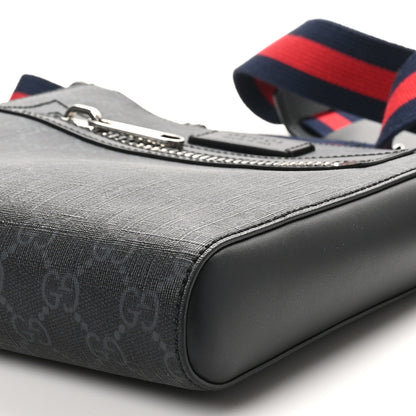 Gucci GG Supreme Monogram Web Small Flat Messenger Bag Black Grey 10 of 10