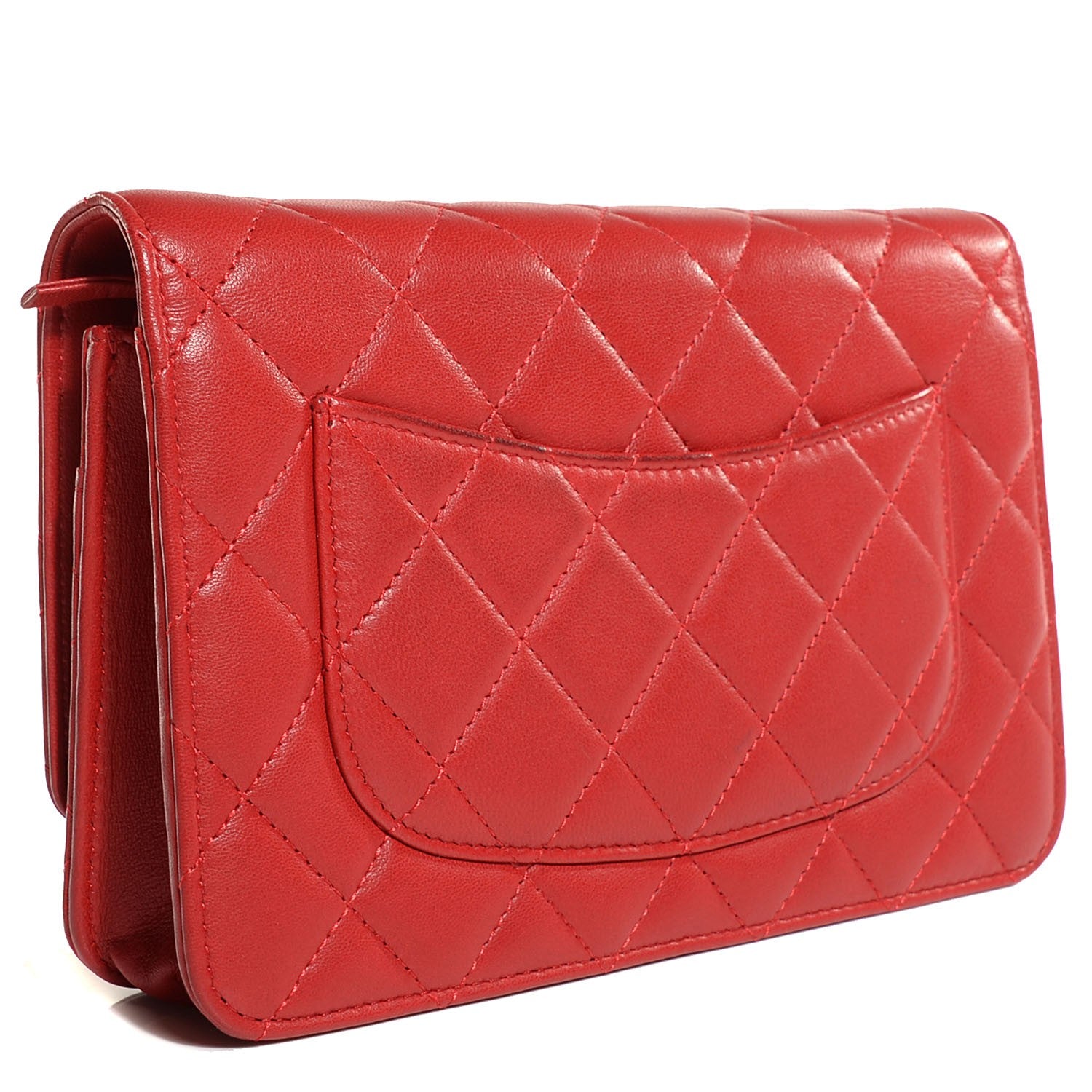 Chanel Lambskin Quilted Wallet On Chain WOC Red Pink 3 of 9