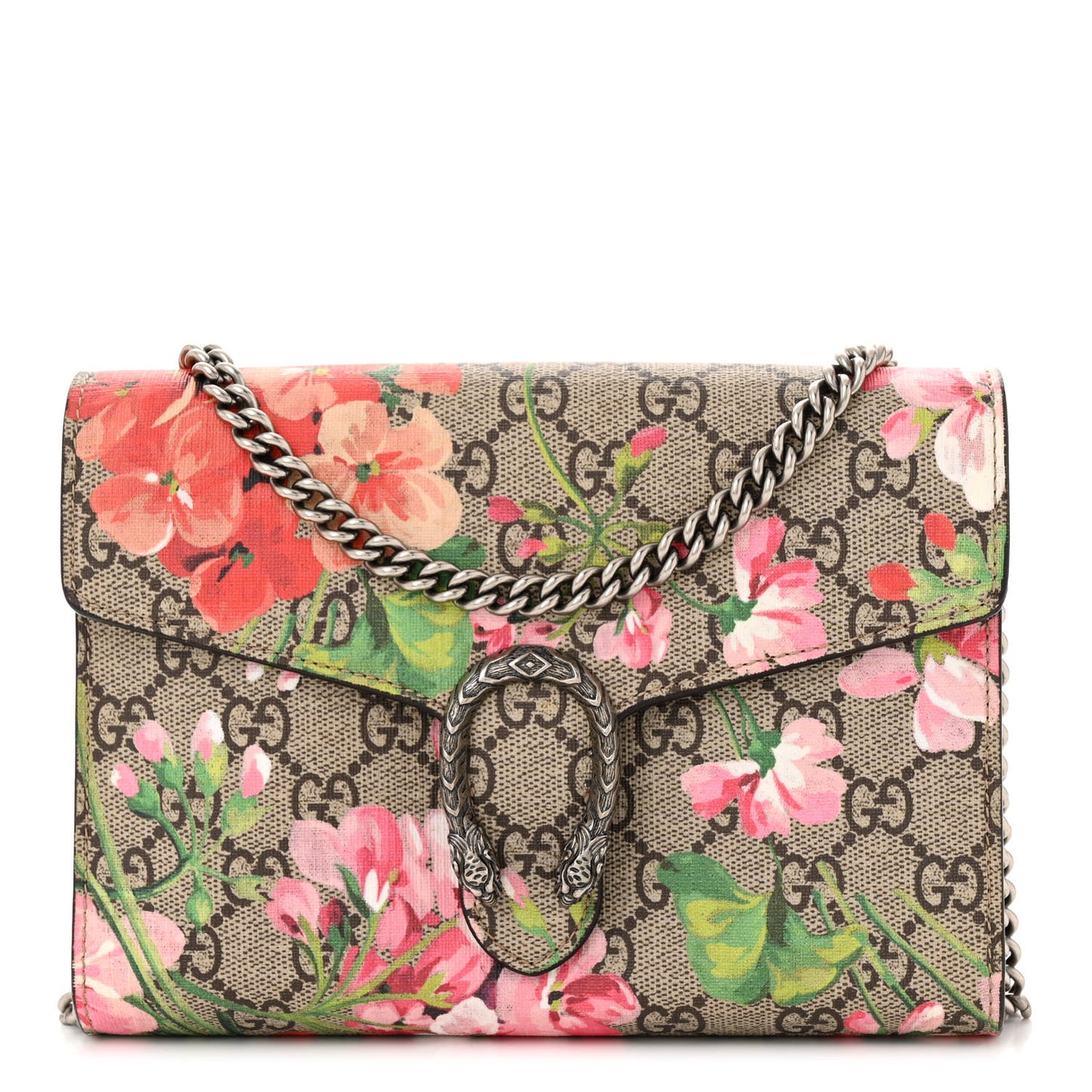 GG Supreme Monogram Blooms Mini Dionysus Chain Wallet Beige Multicolor Dry Rose