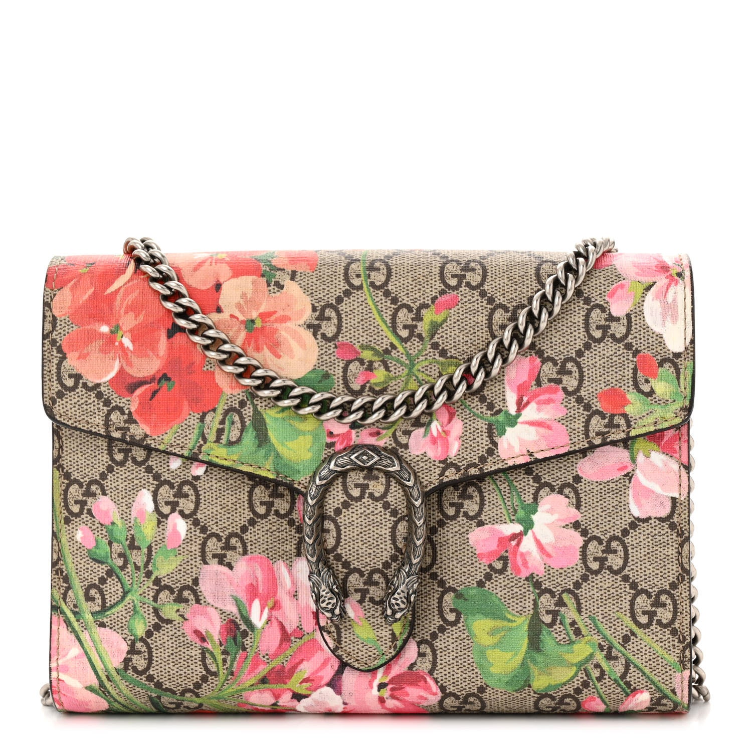 Gucci GG Supreme Monogram Blooms Mini Dionysus Chain Wallet Beige Multicolor Dry Rose 1 of 12