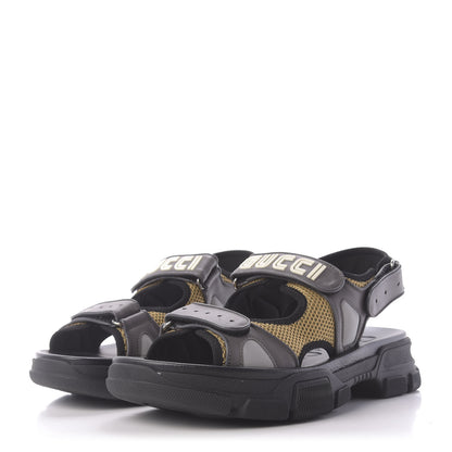 Gucci X SEGA Nappa Mesh Mens Aguru Sandals 12 Loess Black 3 of 10