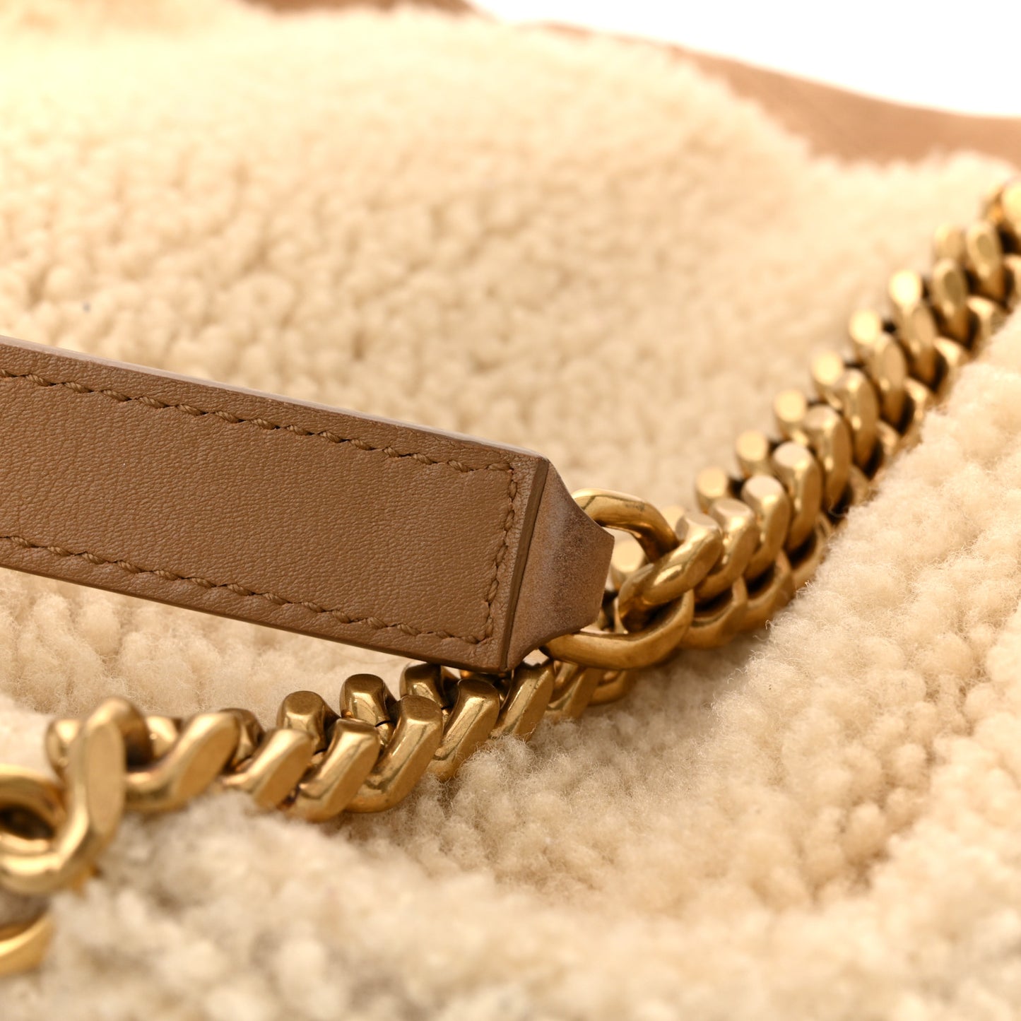 Nubuck Shearling Monogram Medium Niki Chain Satchel Ivory Natural Tan