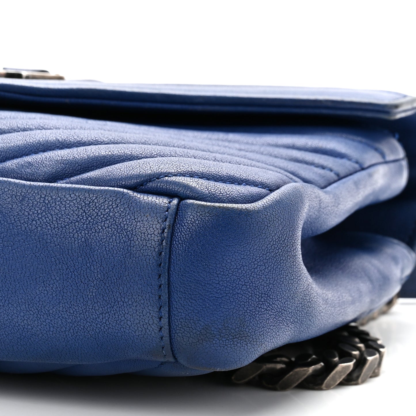 Sheepskin Matelasse Chevron Monogram Medium College Bag Royal Blue