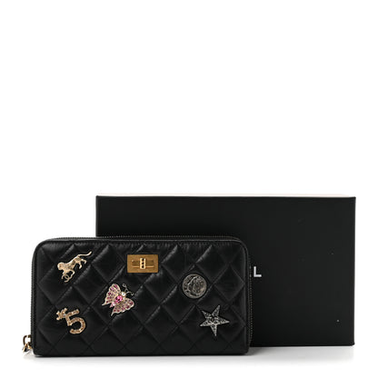Chanel Aged Calfskin Quilted Lucky Charms 2.55 Reissue Zip Around Wallet Black 9 of 9
