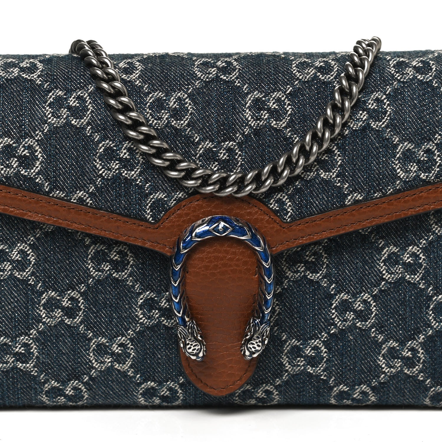 Gucci New Denim GG Monogram Dollar Calfskin Enamel Mini Dionysus Chain Wallet Blue Tea Cuir Epilog Electric Blue 12 of 17