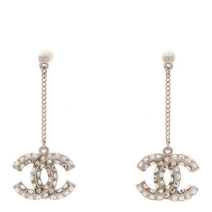 Chanel Baguette Crystal CC Drop Earrings Silver 1 of 5