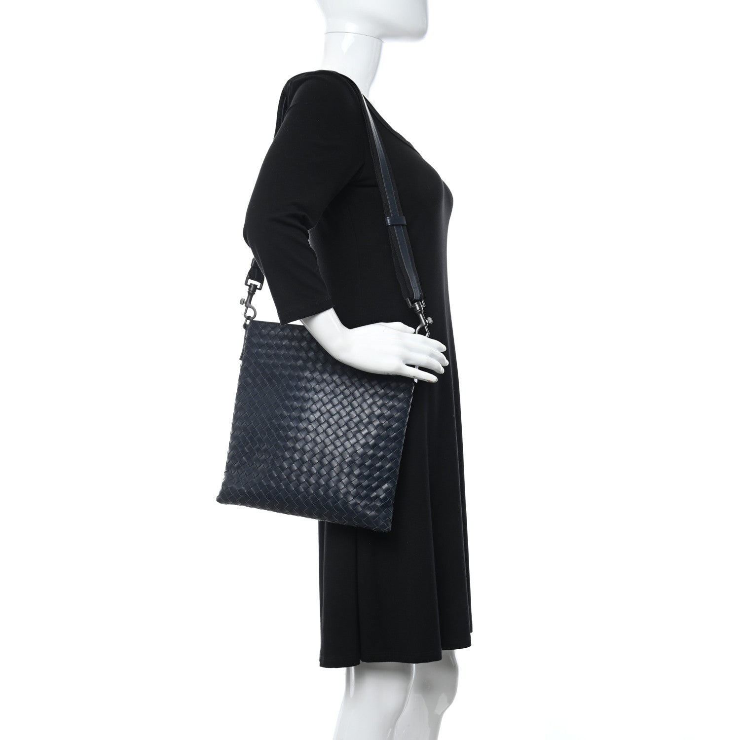 Bottega Veneta Nappa Intrecciato Crossbody Messenger Bag Navy 2 of 14