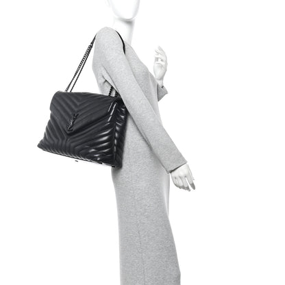 Saint Laurent Calfskin Y Quilted Monogram Monochrome Large Loulou Chain Satchel Black 2 of 12