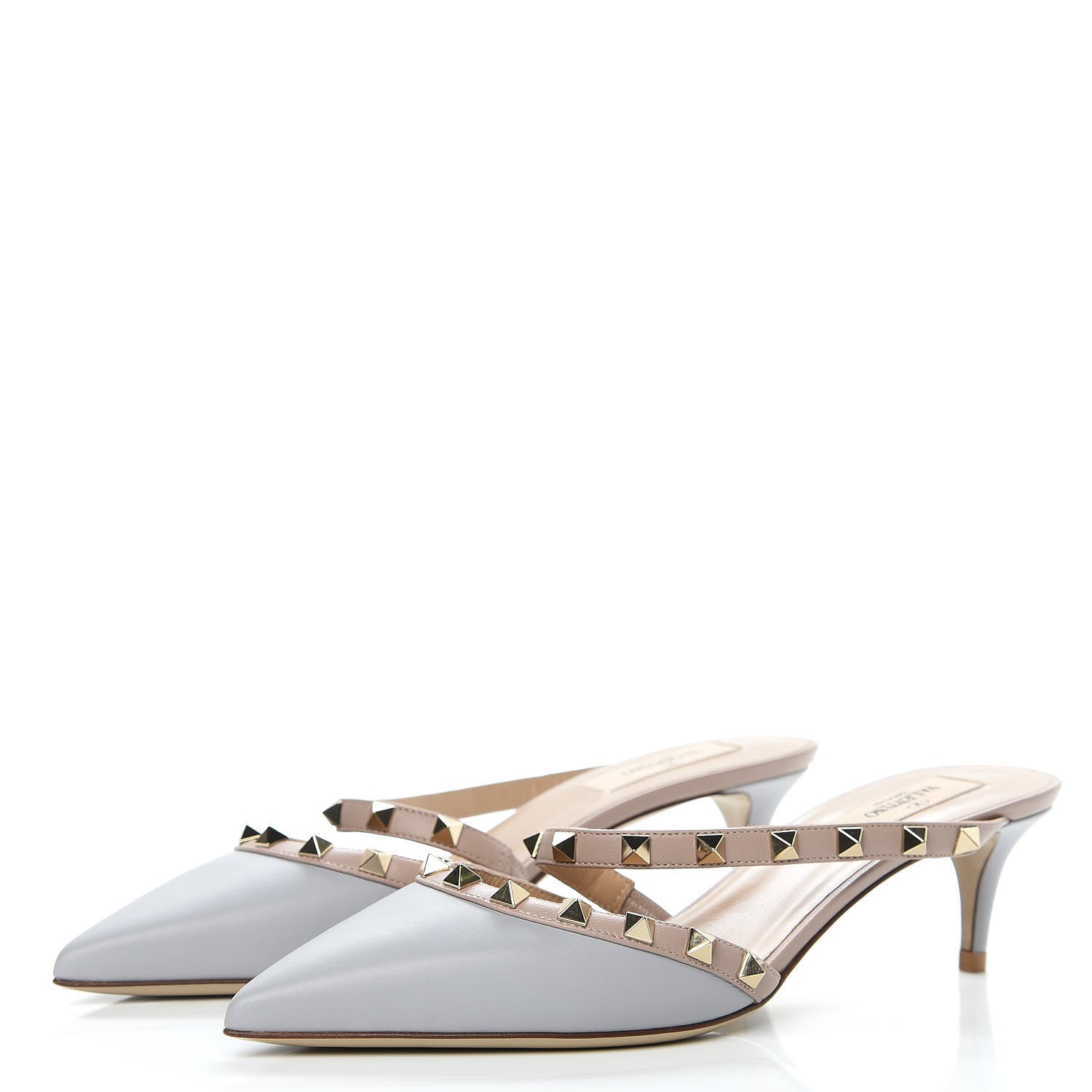Valentino Garavani Calfskin Nappa Rockstud Cross Strap 50mm Mules 39.5 Pastel Grey Poudre 3 of 8
