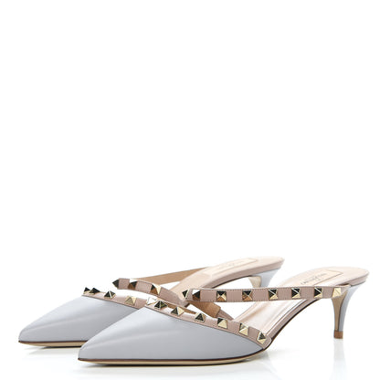 Valentino Garavani Calfskin Nappa Rockstud Cross Strap 50mm Mules 39.5 Pastel Grey Poudre 3 of 8