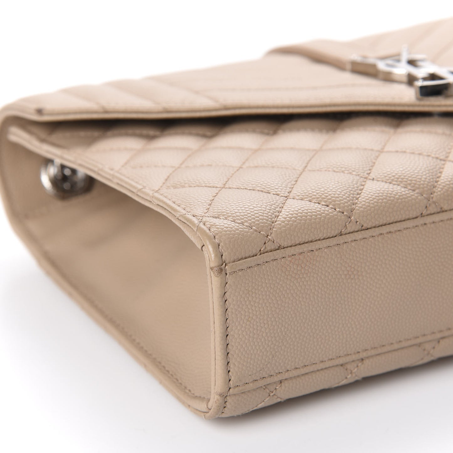 Grain De Poudre Textured Mixed Matelasse Medium Triquilt Monogram Satchel Taupe