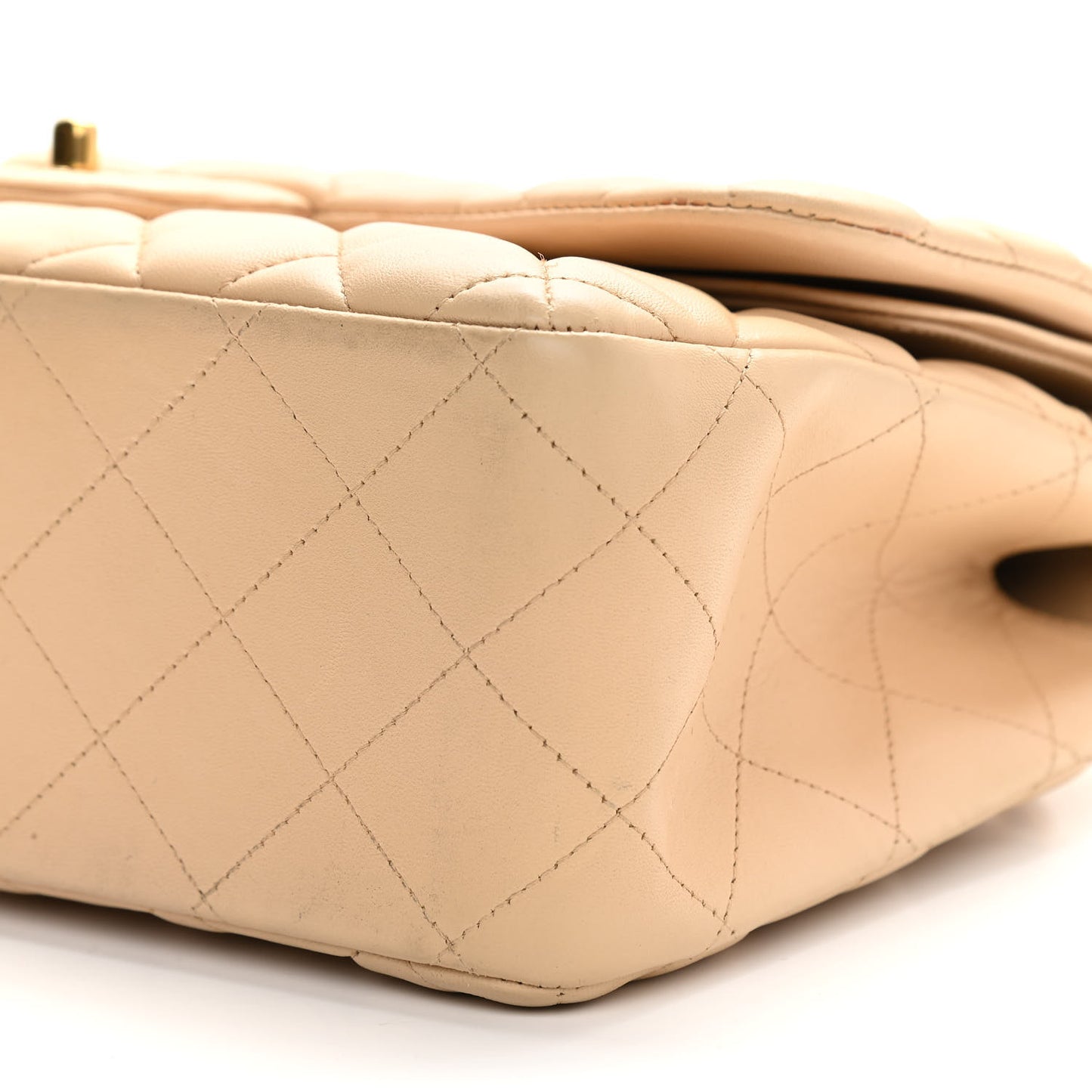 Lambskin Quilted Jumbo Double Flap Beige