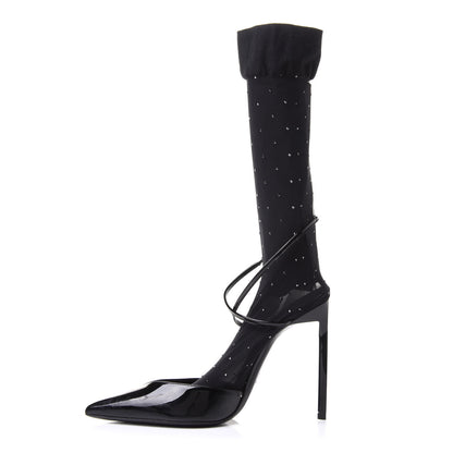 Saint Laurent Patent Calfskin Edie Studded Sock Pumps 35.5 Black 1 of 11