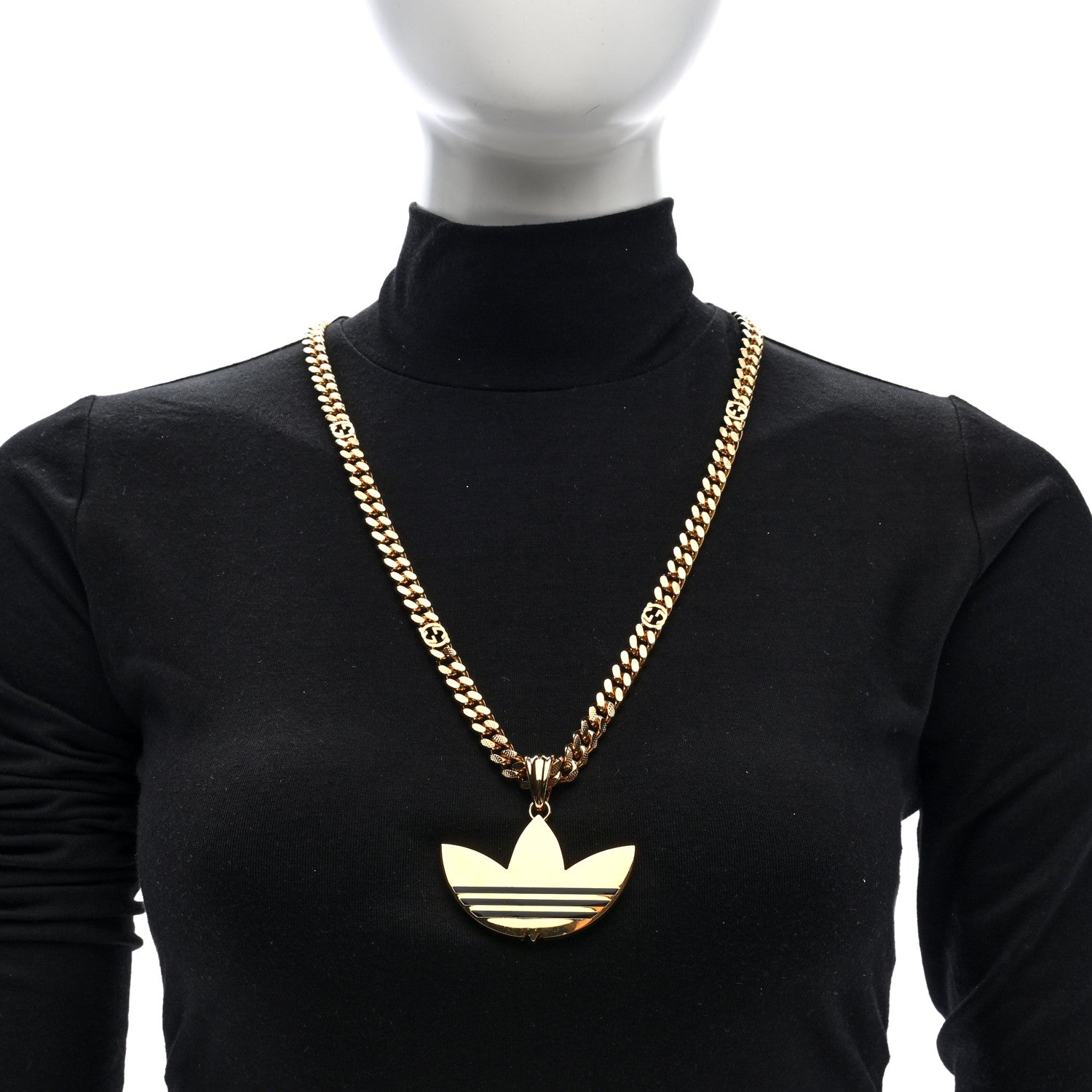 Gucci X ADIDAS Gourmette Trefoil Pendant Necklace Gold 1695643