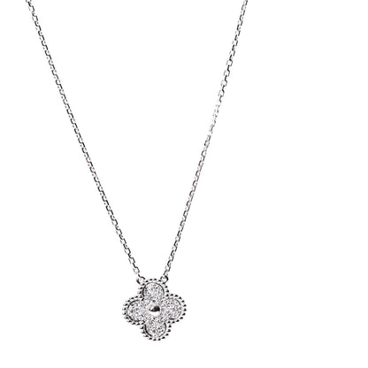Van Cleef & Arpels 18K White Gold Diamond Vintage Alhambra Pendant Necklace 1 of 6