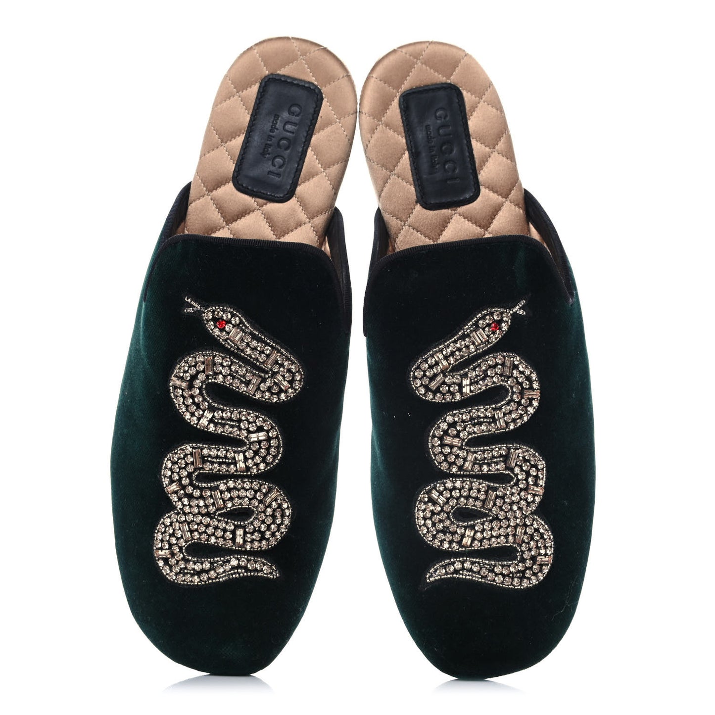 Velvet Crystal Snake Embroidered Womens Slippers 38 Dark Green
