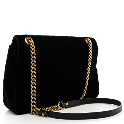 Gucci Velvet Matelasse Medium GG Marmont Shoulder Bag Black 3 of 12