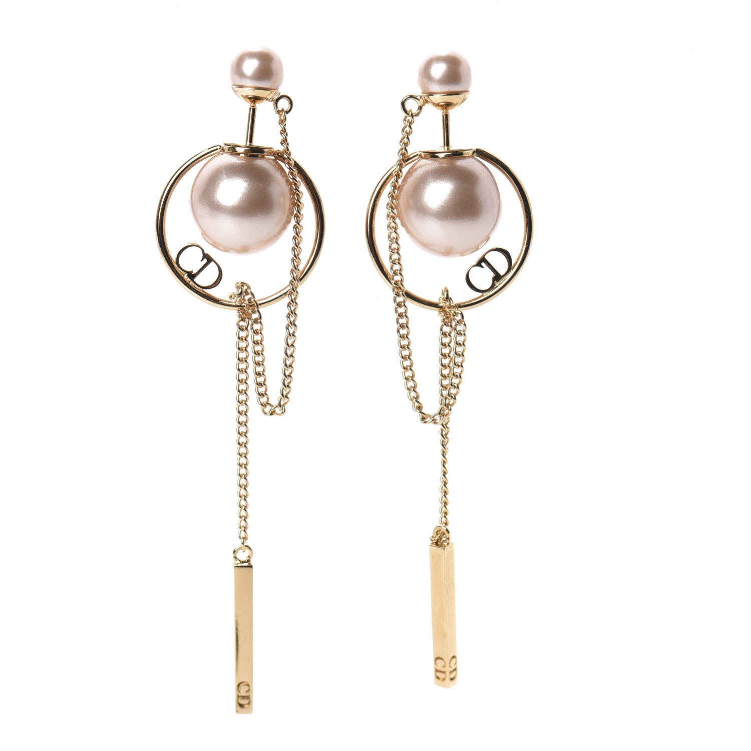 Christian Dior Pearl Tribales Dangle Chain Earrings Pink Gold 1 of 4