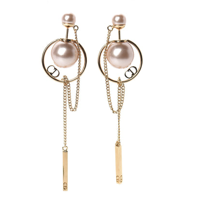 Christian Dior Pearl Tribales Dangle Chain Earrings Pink Gold 1 of 4
