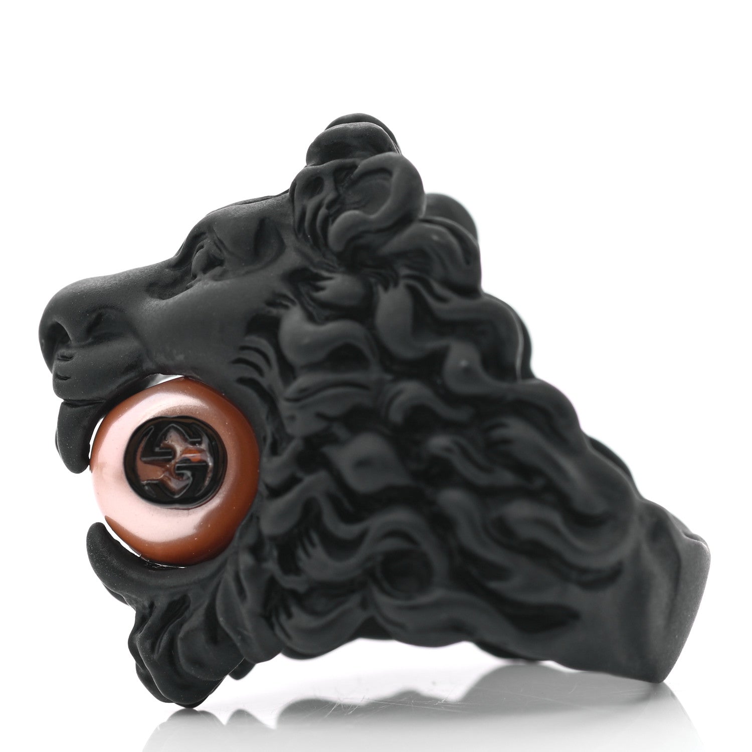 Gucci Glass Pearl Lion Head Ring 7 Black Pink 4 of 7