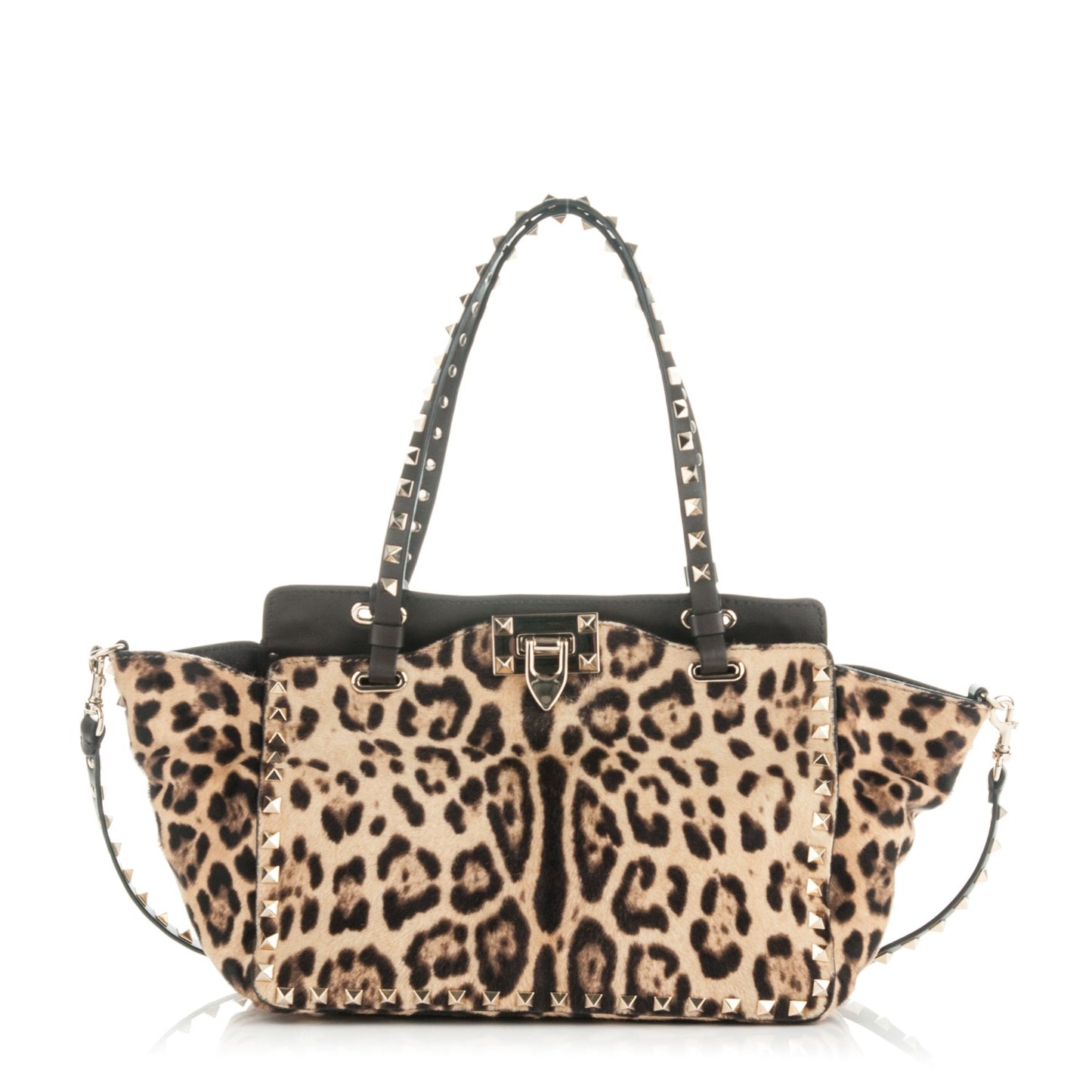 Calf Hair Leopard Print Mini Rockstud Tote Leopard