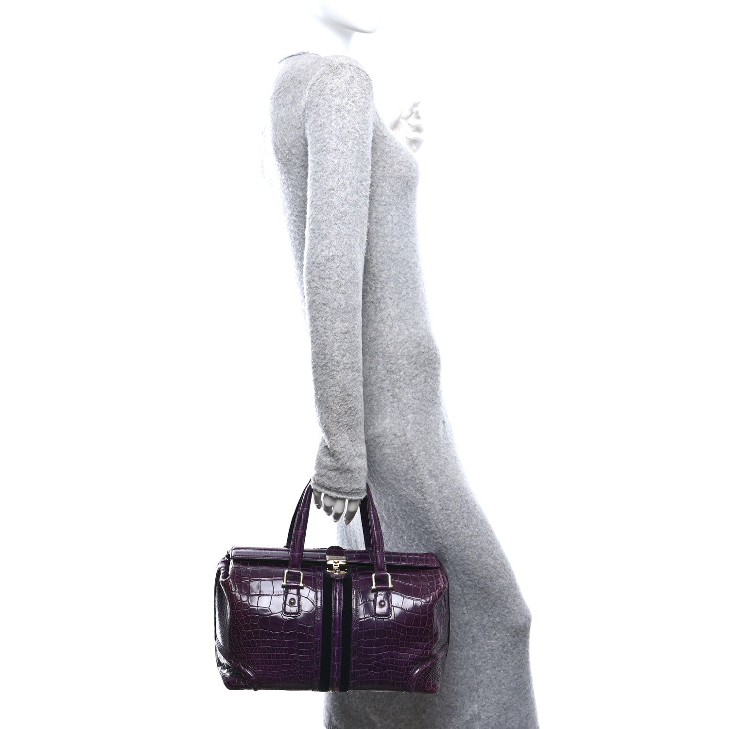 Gucci Crocodile Large Treasure Boston Purple 2 of 10
