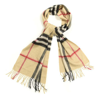 Burberry Cashmere Giant Check Fringe Scarf Camel 1 of 3