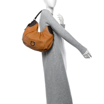 Salvatore Ferragamo Calfskin Gancini Stitched Hobo Tan 2 of 11